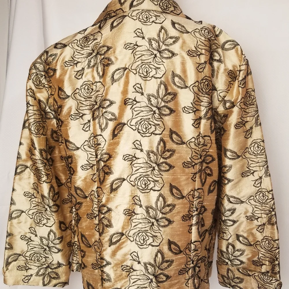 Linda Bertozzi Gold/Black Floral Silk Blouse Size Medium - Picture 2 of 4